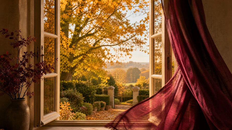 fenetre-ouverte-automne Fenêtre ouverte sur l'automne laissant entrer l'air.
